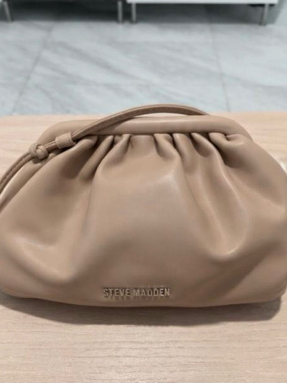 Steve Madden Beige Gathered Top Handle Clutch